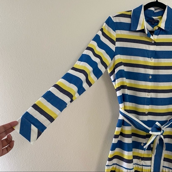 TOMMY HILFIGER Womens Blue Yellow Striped Belted Shirt Dress Size 6 - Picture 14 of 15